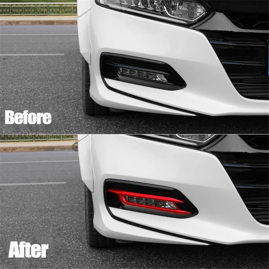 2Pcs Red ABS Front Bumper Fog Lamp Light Cover Trim For Honda Accord 2018-2020