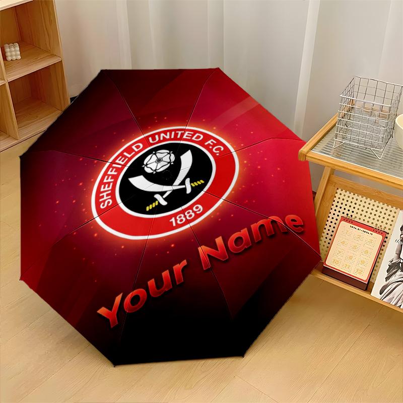 Sheffield United FC Automatic 3‑Fold Umbrella 8‑Rib Windproof Folding Umbrella Sun Rain Protection For Outdoor Travel Daily Use