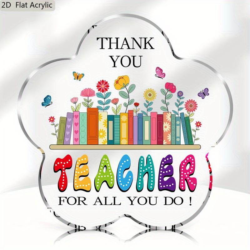 

Teacher Appreciation Gift -with Floral & Books Design, Classroom Decor or Home Desk Decoration - Acrylic Teacher Presents, Classroom Decorations for 10*10cm
