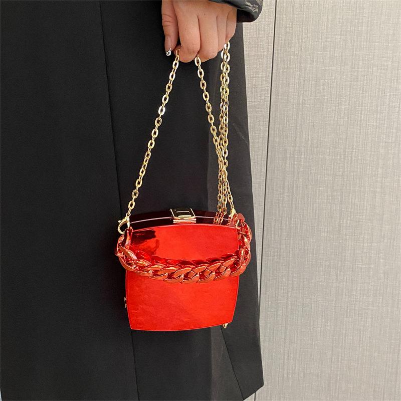 Glossy Small Bag 2025 Fashion Thick Chain Handbag Ins Girl Shoulder Metal Dinner Bag