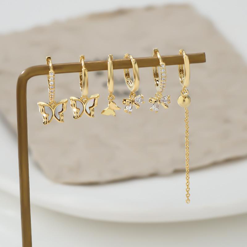 

Пряжка для ушей, три пары сережек-бабочек из ракушек, нежный блеск, циркон, милые серьги, женская пряжка, модные украшения, женские аксессуары для подарков на вечеринку