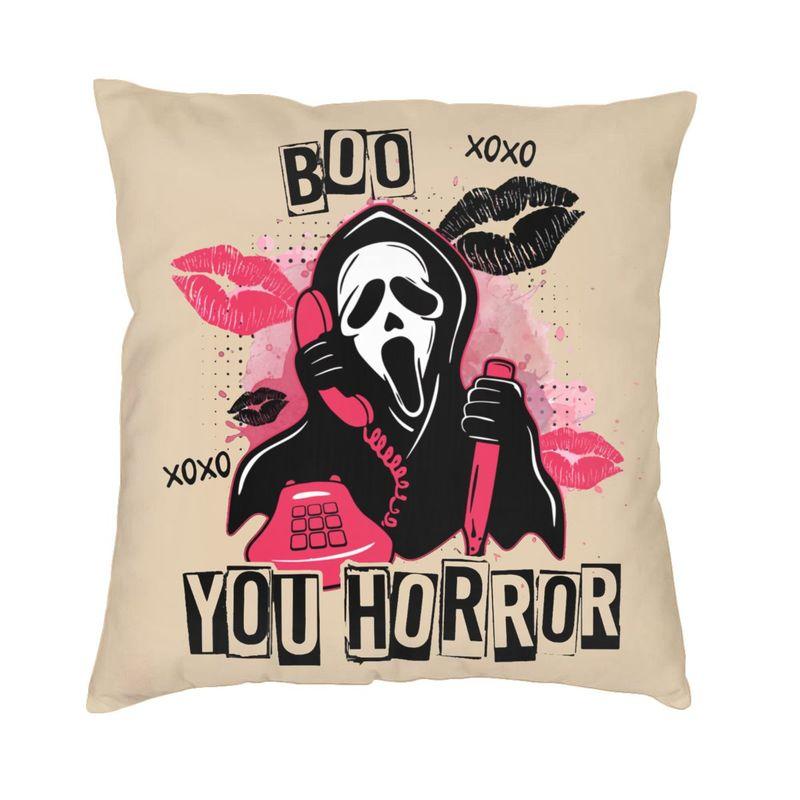 Lustiger Halloween Ghostface Kissenbezug Scream Sidney Prescott Film Dekokissenbezug für Sofa, quadratischer Kissenbezug im Wohnzimmer
