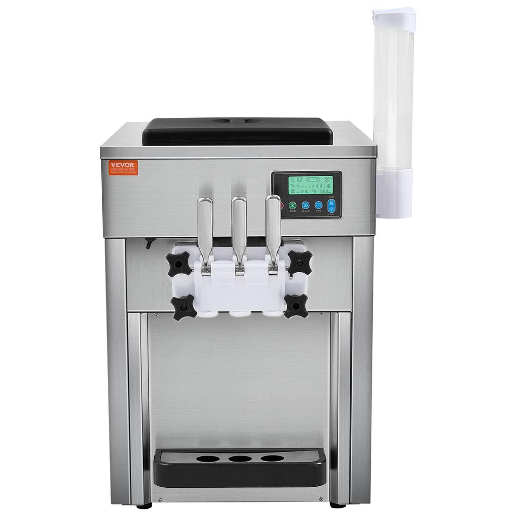 VEVOR Commercial Ice Cream Machine, 21 QT/H Yield, 1800W 3-Flavor Countertop Soft Serve Ice Cream Maker, 2 X 4L Hopper 2 X 1.8L Cylinder
