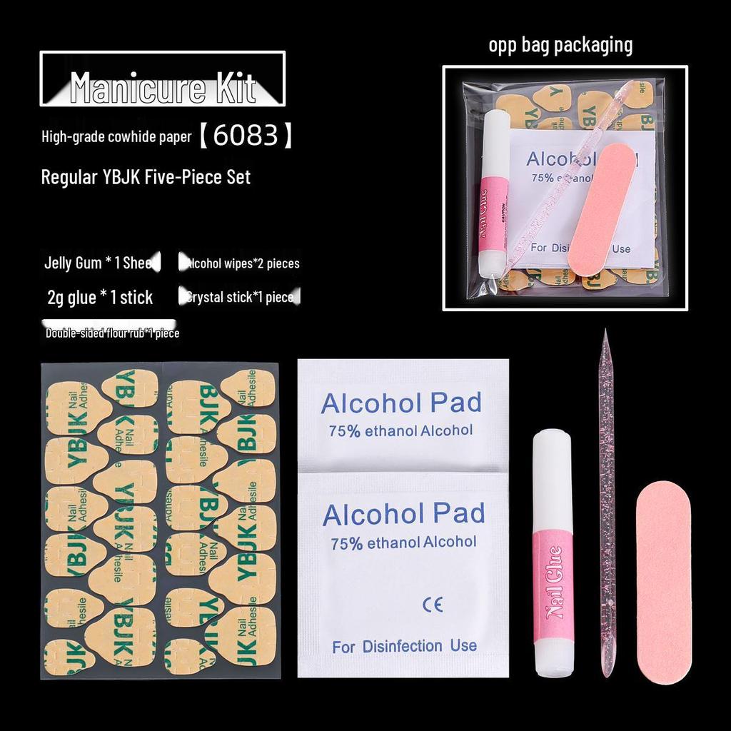 Manicure Tool Kit: Wearable Nails with Jelly Glue, Crystal Stick, Small File, and Alcohol Pads