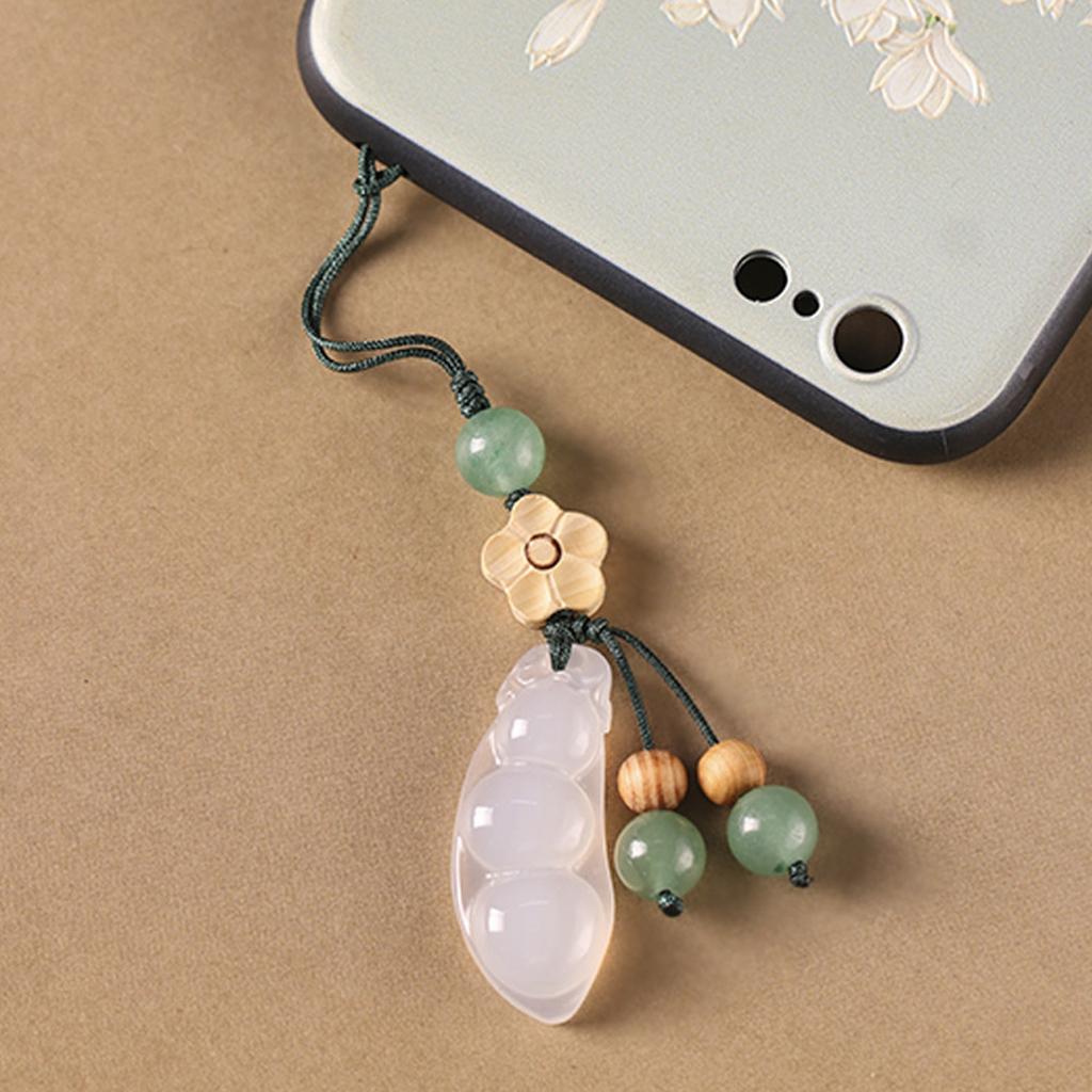 Elegant Chalcedony Four Season Bean Pendant Phone Lanyard Representing Prosperity Suitable For Keys Bags Or Cars