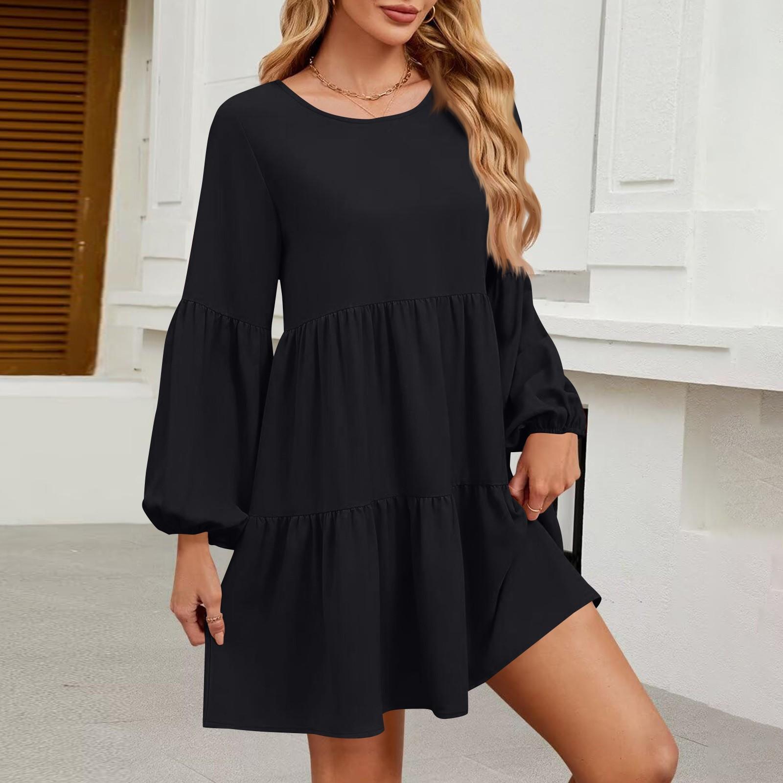 

Модное однотонное свободное платье для женщин XL чёрный