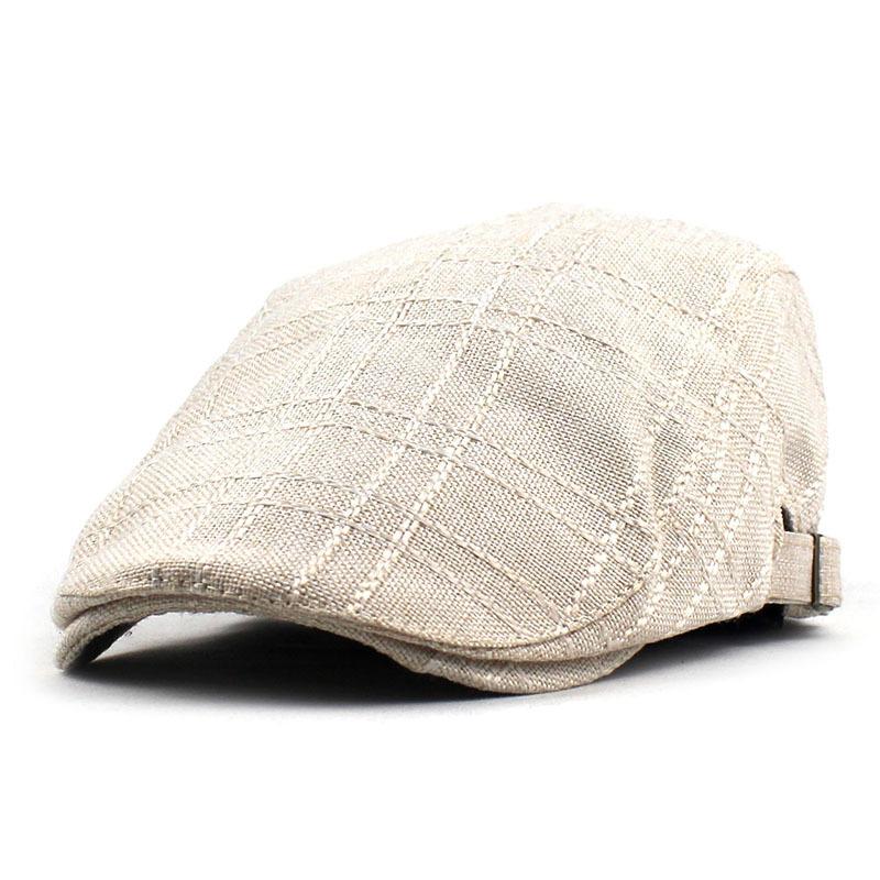 Cotton and linen beret men s and women s fashion breathable cap new striped forward hat Adjustable бежевый