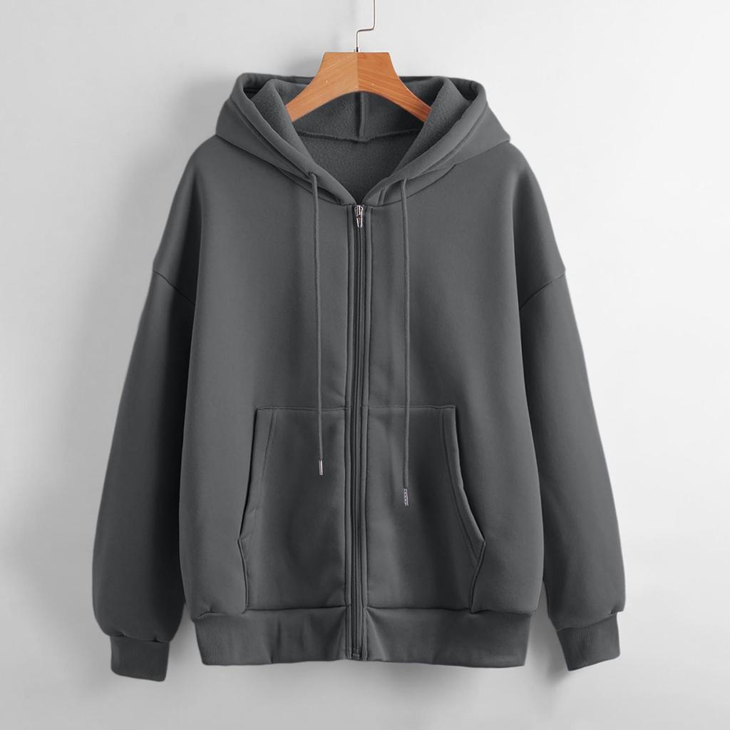 Felpe con cappuccio da donna autunnali, primaverili, moda casual, cardigan, felpe con coulisse, stile coreano, felpe tinta unita con zip