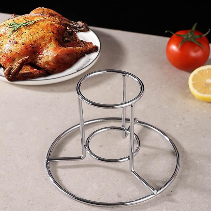 Whole Chicken Roasting Rack with Vertical Center Support and Open Wire Frame for Camping Cookouts, Backyard Barbecues, and Gatherings