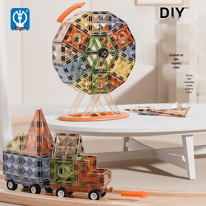Children's 4D Colorful Magnetic Building Blocks - Strong, Educational Emerald Tiles