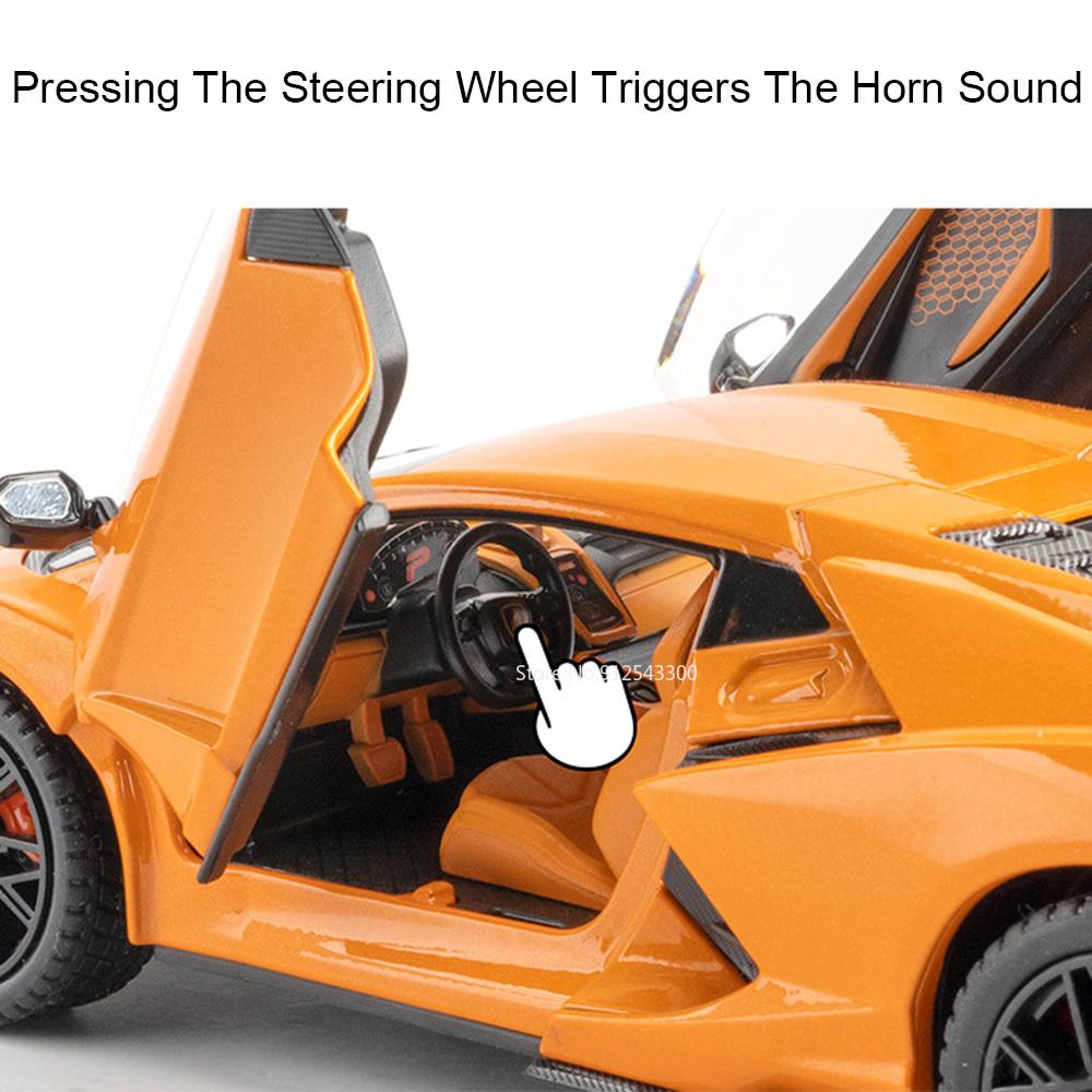 1:24 Scale Revuelto SCV12 Toy Car Model Alloy Diecast Doors Opened Sound Light Pull Back Racing Cars Models Home Decoration