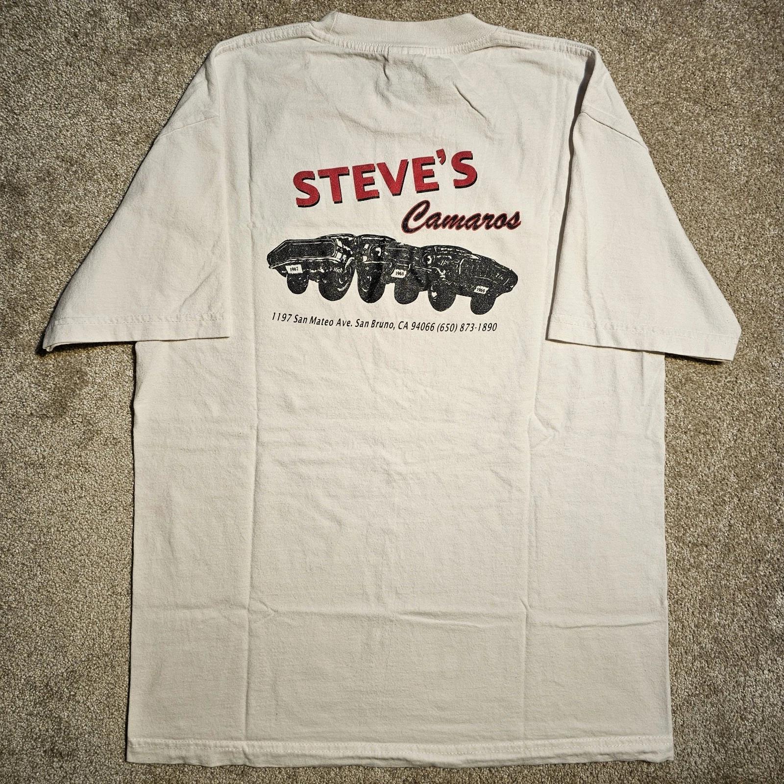 

Vtg Y2k Steves Camaros Mens L Hot Rod T-shirt Sleeze Skate Biker Racing Cars USA M
