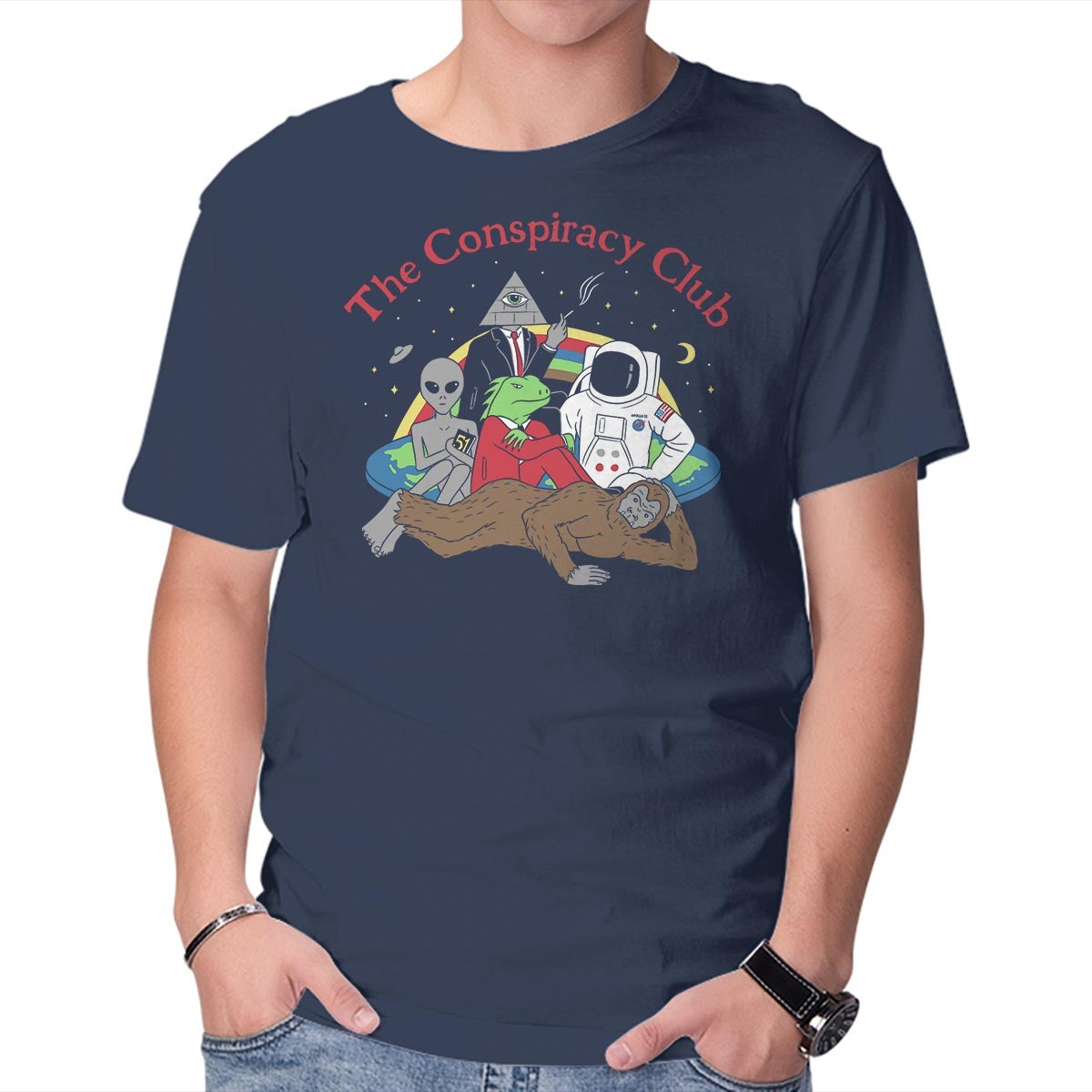 Unisex Crew Neck T-Shirt The Conspiracy Club Graphic Short Sleeve Casual Tee M