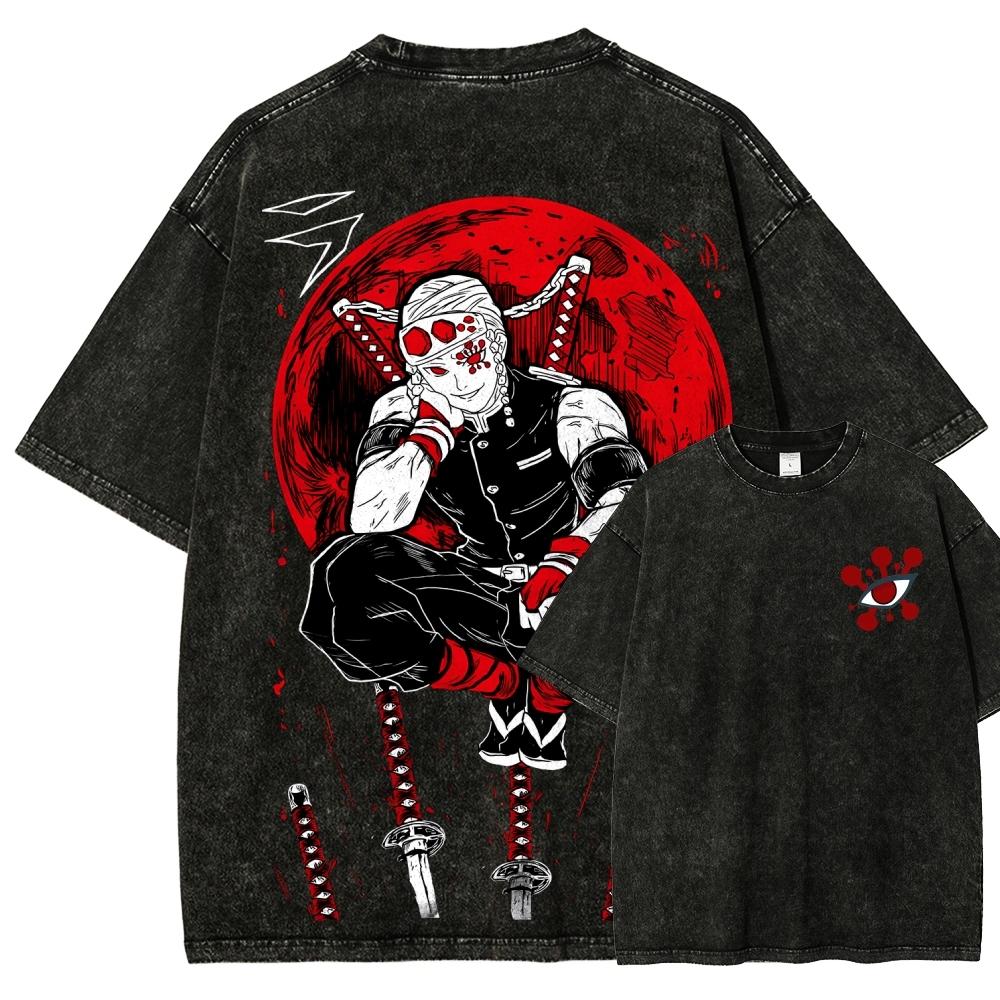 Demon Slayer Hashira Graphic Washed Oversized T-shirt Men Women Anime Manga Tee Streetwear Hip Hop Y2k Harajuku Short Sleeve Female Male Clothing