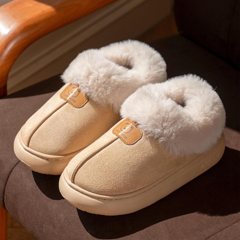 Women's & Men's Warm Fluffy Cotton Slippers: Non-slip, Thick Sole, Closed Heel for Indoor/Outdoor Use (Autumn/Winter).