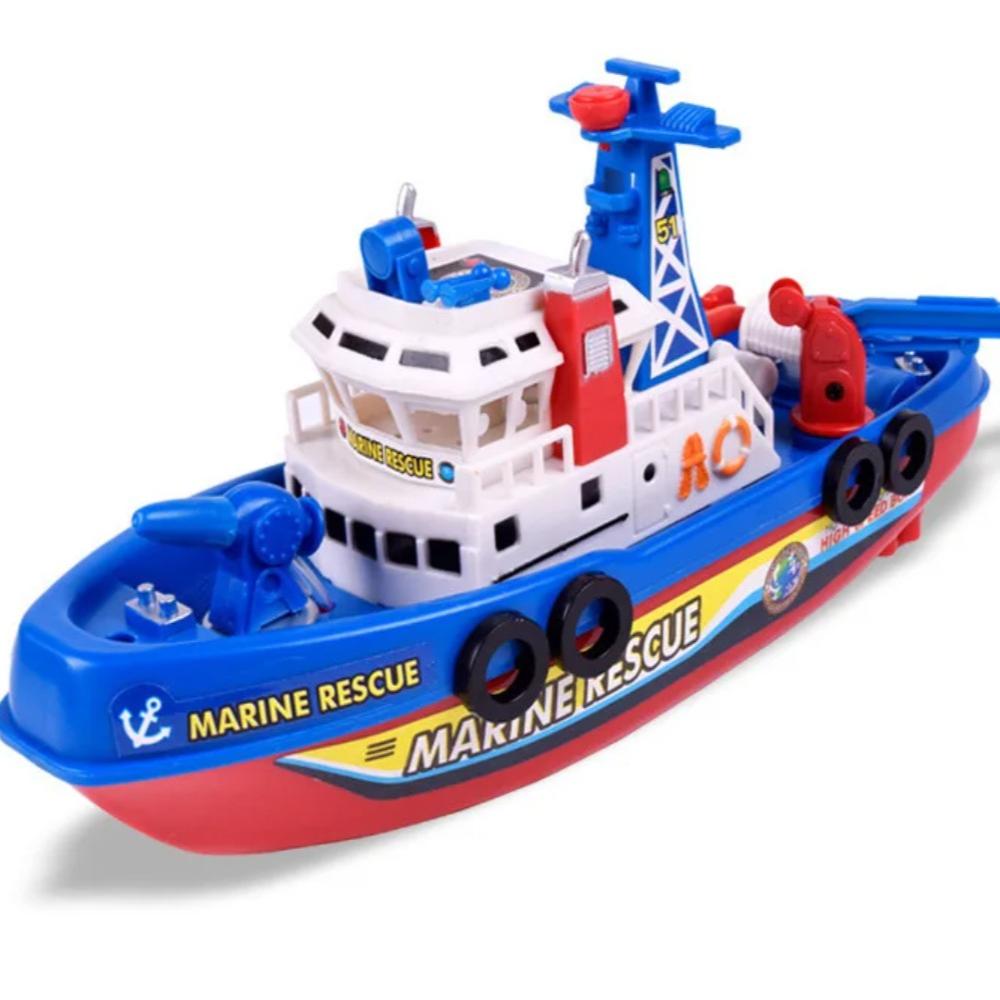 Electric Fireboat Toy Fire Fighting Vessel Toy Marine Rescue Speed Boat Spray Water Ship Toy with Sounds & Lights Effect