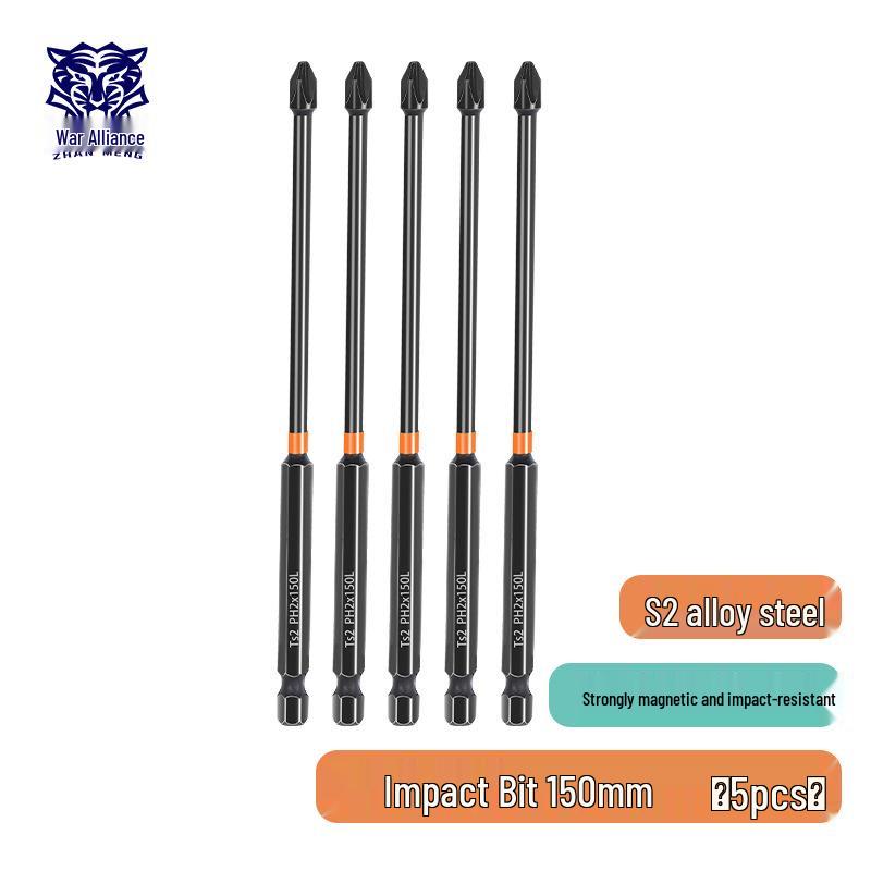 Phillips Magnetic High Hardness Extended Anti-Slip Electric Screwdriver Bit, Hex Shank, Rustproof.