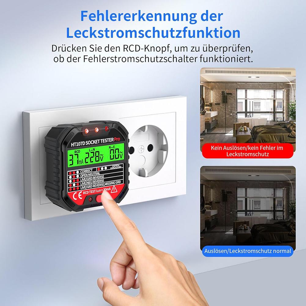 Socket Tester With RCD Tester And Voltage Indicator Light For Fast And Accurate Testing Of Wiring And Residual Current Devices