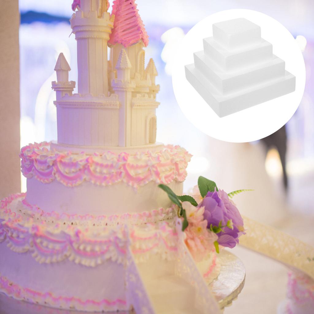4Pcs Compact Cake Dummy Lightweight White Cake Decorating Practice Tool Wedding Party Decoration DIY Craft Supply