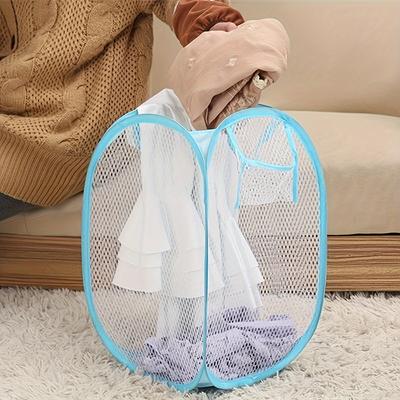 1pc-Folding Laundry Basket Organizer for Dirty Clothes Bathroom Clothes Mesh Storage Bag Household Wall Hanging Basket Frame
