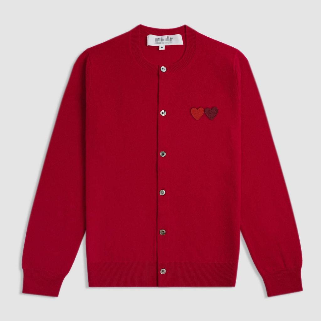 CDG Kawakubo Japanese-Style Heart Knit Crewneck Cardigan - 100% Wool, Double Mood Design, Couple Style PLAY Cardigan.