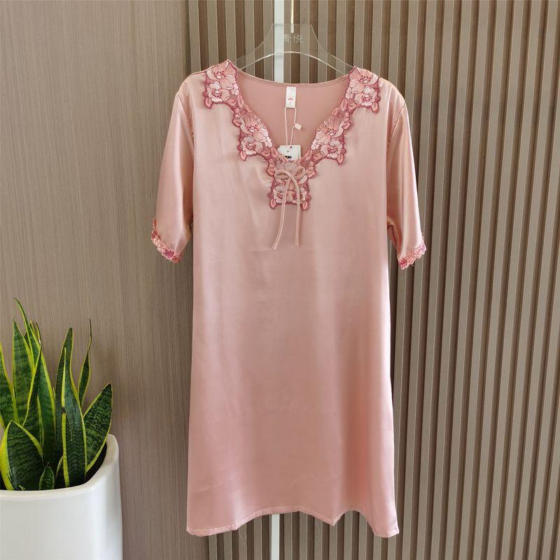 Summer New Arrival Short Sleeve Sleeping Dress Lace V-neck Sexy Dress Suspender Dress Loose Plus Size Silk Nightdress Special Offer