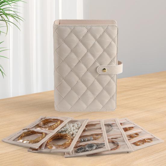 Travel Jewelry Organizer Case Waterproof Quilted Faux Leather Multi-Compartment Storage Bag Jewelry Storage Pouch