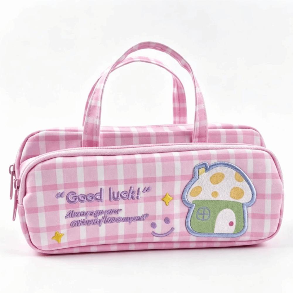 Double Layer Pencil Case Plaid Pattern Stationery Holder Durable Pencil Box School Stationery