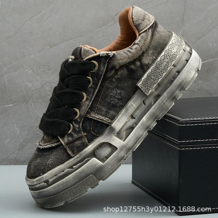 Fashion Retro Denim Sneakers Mens Summer Trend Casual Board Shoes Comfortable Platform Heightening Men Running Shoes Erkek Spor Ayakkabä