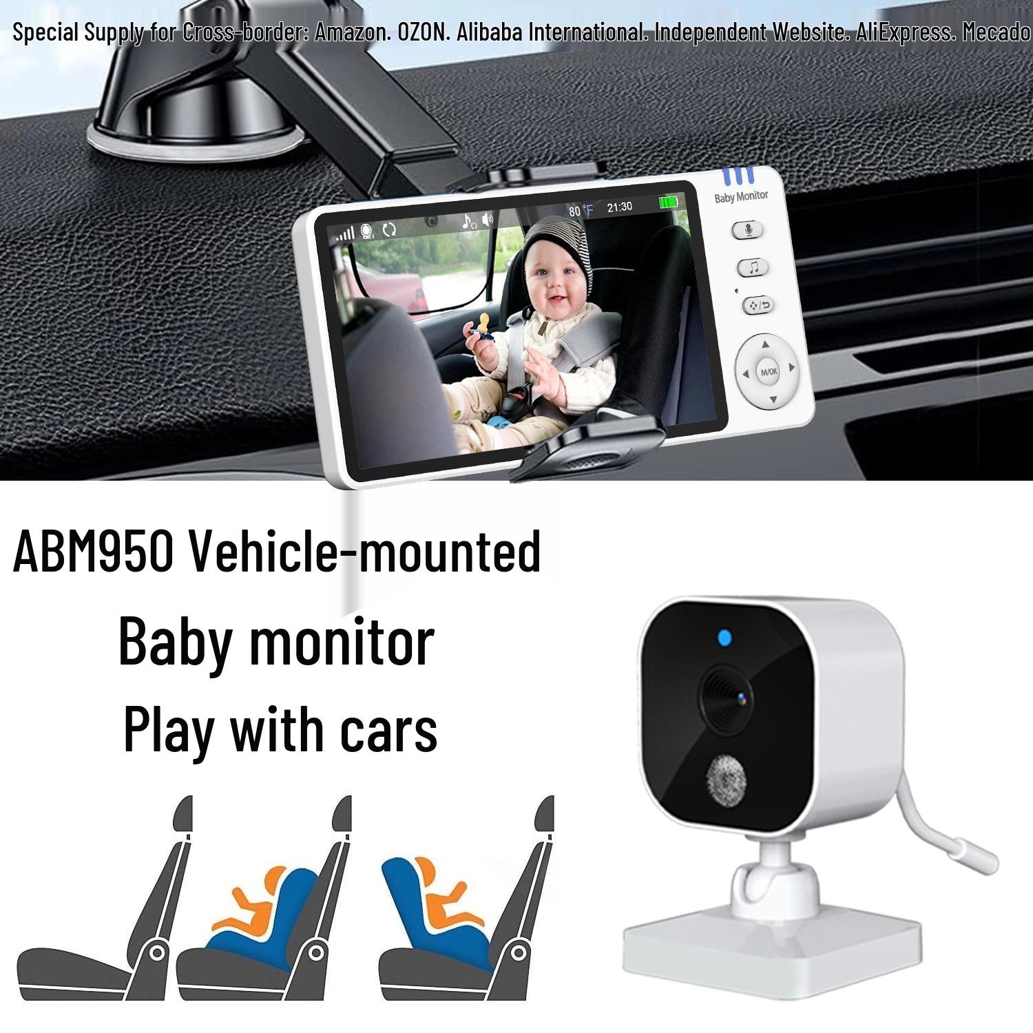 Car Baby Monitor with 5  HD Screen, Infrared Night Vision, Two-Way Audio Without Power Adapter
