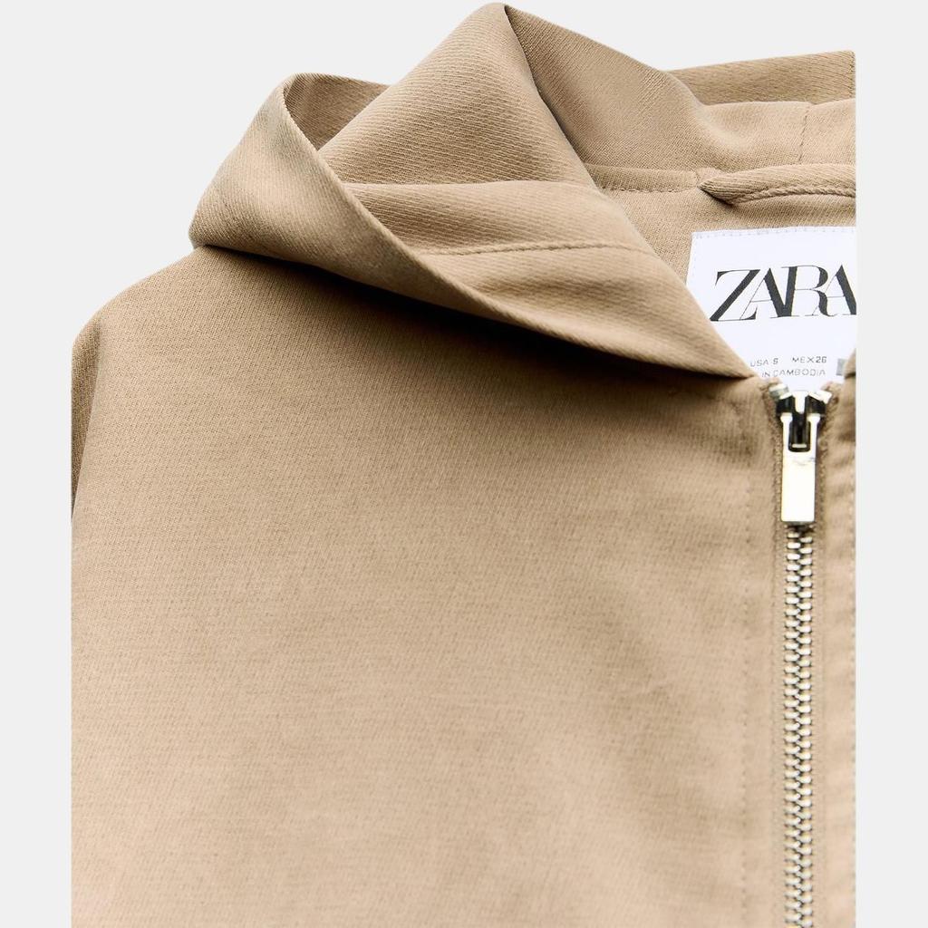 Zara Uformell ensfarget hettejakke med lange ermer Damejakker Lysbrun 8372040-756