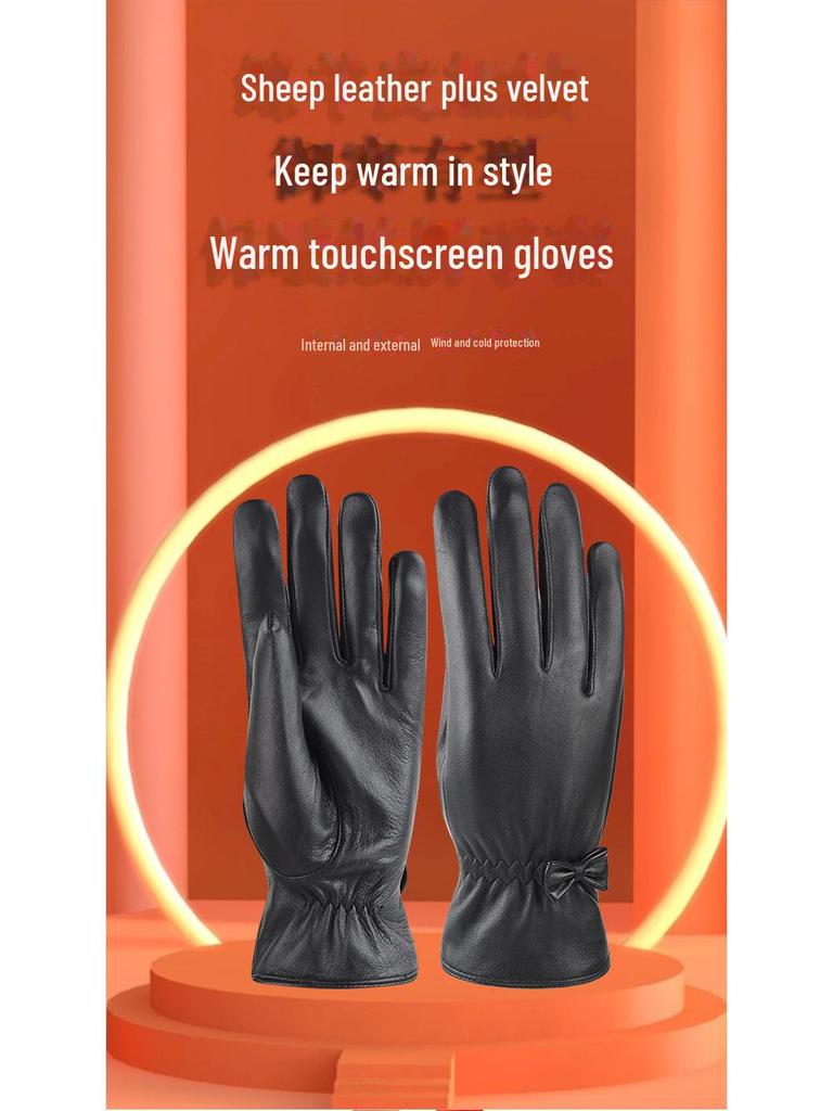 Women's Sheepskin Touch Screen Leather Gloves with Velvet – Perfect Gift