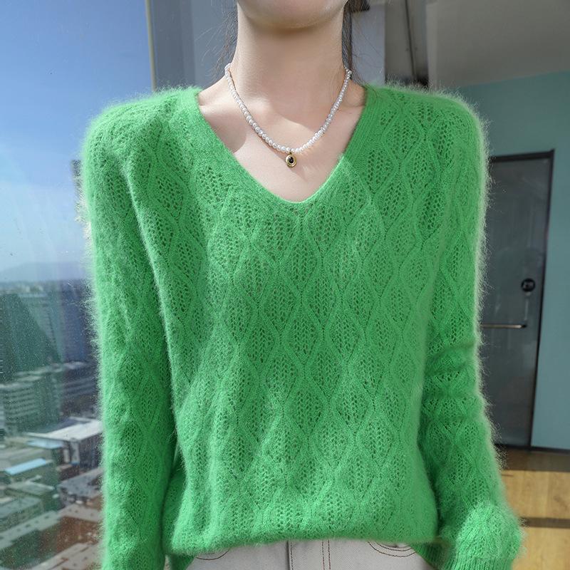 2025 A/W Women's V-Neck Mink Cashmere Loose Knit Pullover Sweater
