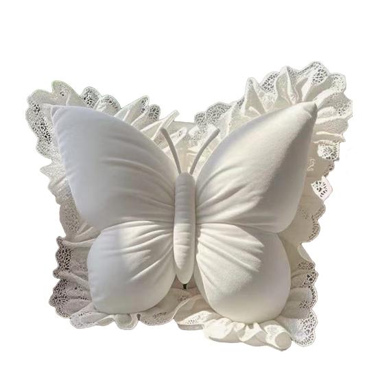 Butterfly Throw Pillow Plush Butterfly Shaped Pillow with Lace Edge Decorative Cute Stuffed Hugging