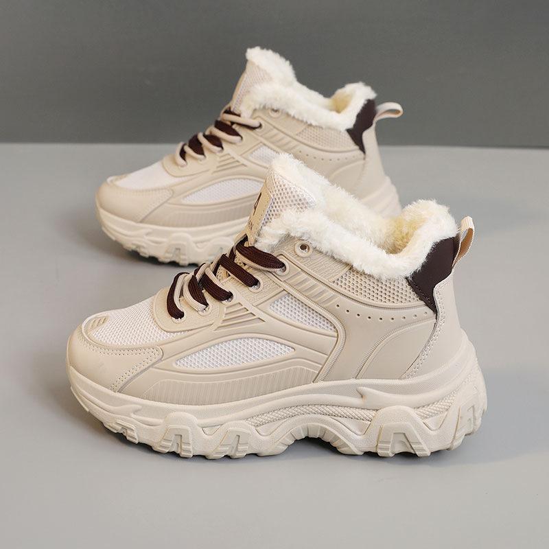 Winter New Velvet Thickened Large Size Cotton Shoes Versatile Thick Sole Heightening Dad Shoes Girls Running Sneakers