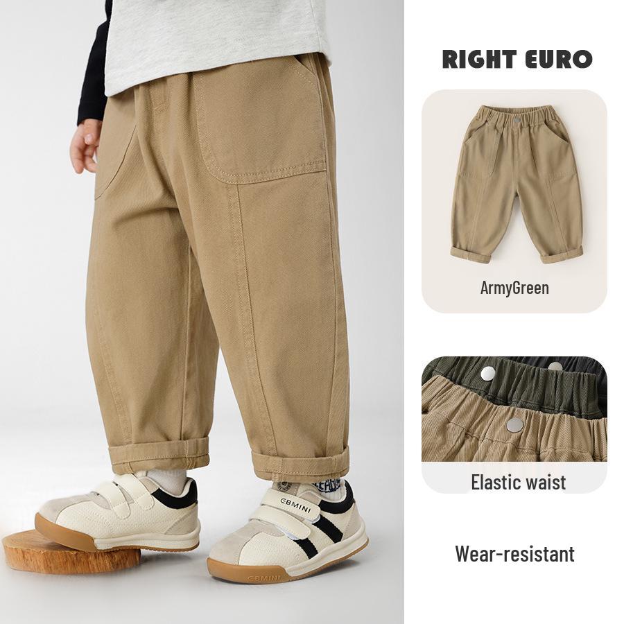 Pantalons de travail en pur coton pour garçons européens - Tendance Printemps 2026 Vêtements pour enfants Moyens/Grands