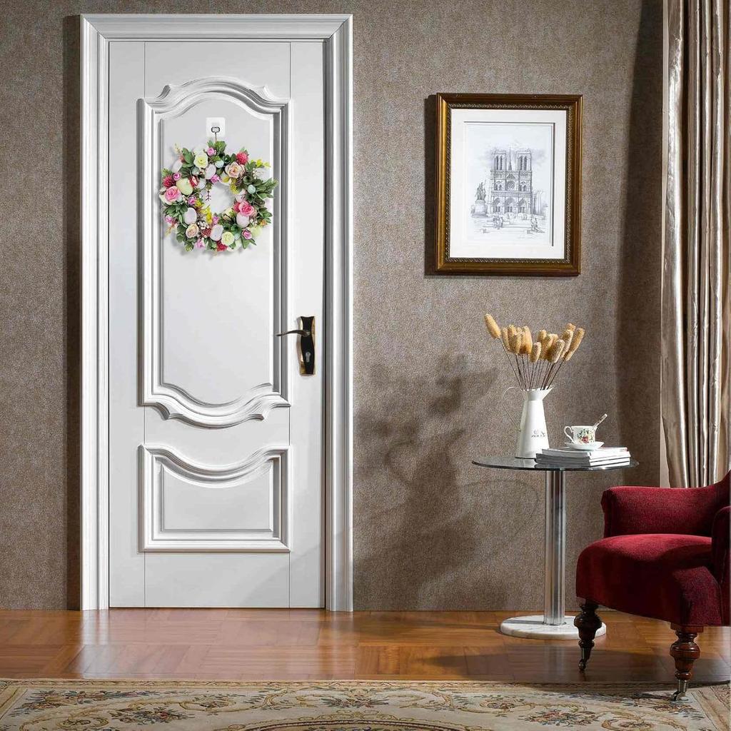 DearSun 11.2" Spring Wreath Easter Wreath with Flowers, Eggs, Green Leaves and Twine, Hanging on Home Indoor Outdoor Front Door Wall