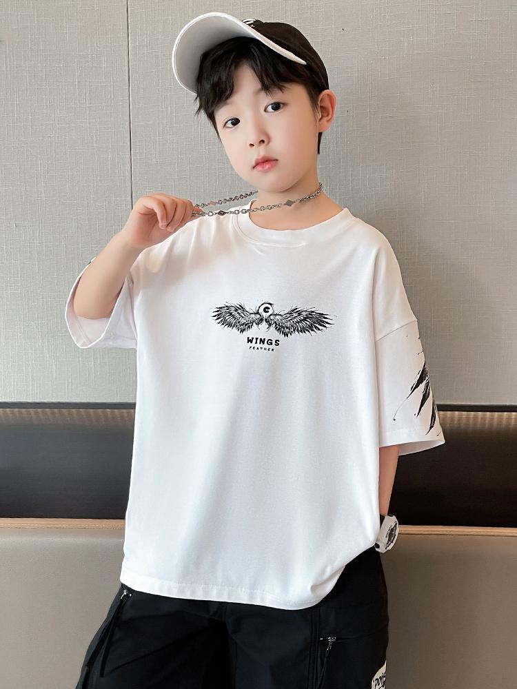 Children's clothing, boys' short sleeved T-shirt, summer clothing, 2026 new item, mid size children's summer half sleeved boys' top