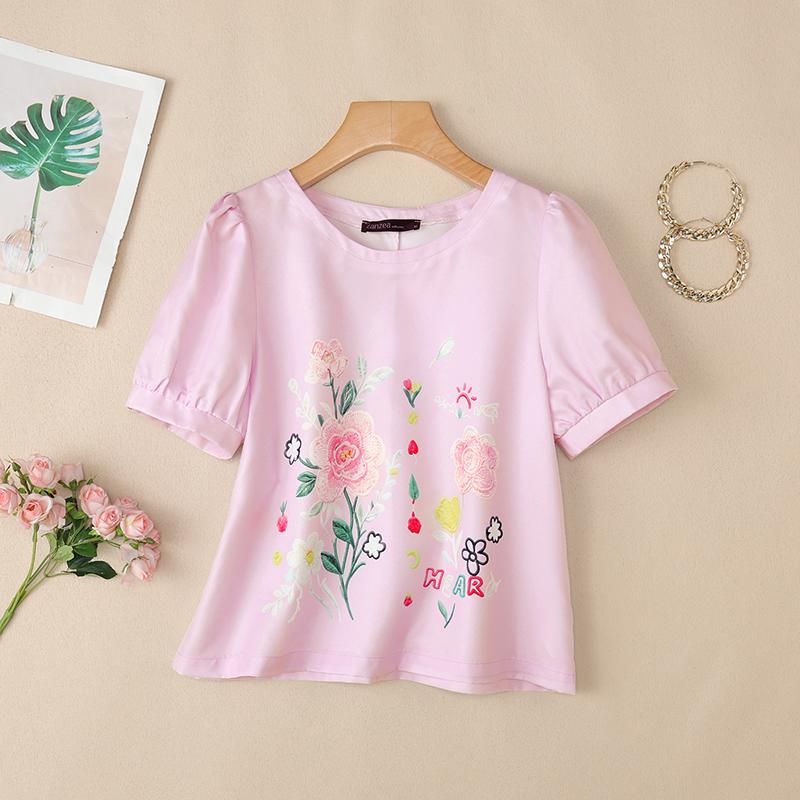 ZANZEA Women Casual Round Neck Short Sleeve Floral Print Blouse