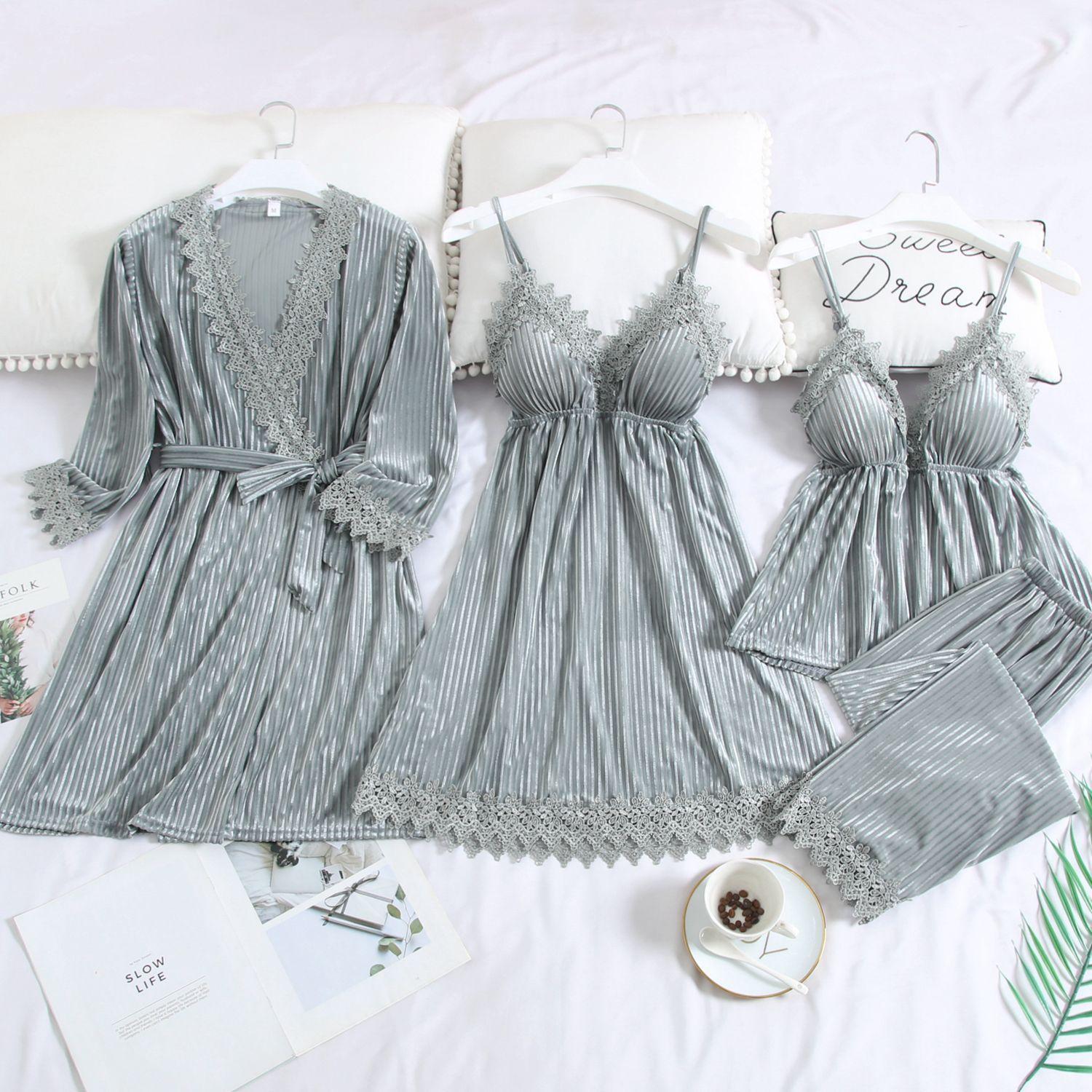 

Кимоно, комплект нижнего белья, зеленый пижамный костюм, велюровый осенний новый комплект для сна, домашняя одежда, бархатная ночная рубашка, халат, платье M