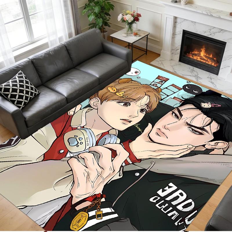 Anti‑Slip Crystal Velvet Floor Rug, Korean Comics Jaekyung Dan Design Carpet for Indoor Living Bedroom Home Decoration