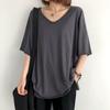 T Shirts Women Fashion Design Solid V-neck T-shirt Casual Loose Short Sleeve Oversized Tops Summer Trend Thin T-shirt