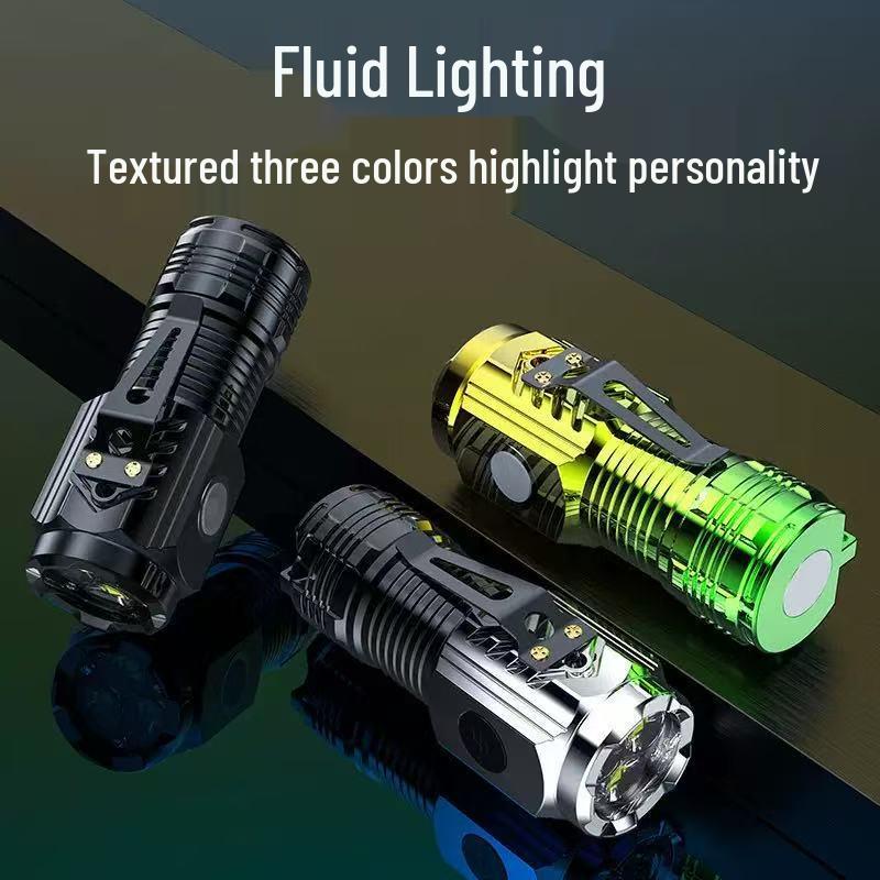 Mini Outdoor Rechargeable Flashlight with Pen Clip – Super Bright Three-Eyed Design