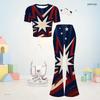 Girls White Round Neck Short Sleeve Star Printed Top Flared Pants Two Piece Set