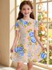 Mädchenkleider Bunt Floral Grafik Print Kurzarmkleid Sommerurlaub Süßes Mädchen Prinzessinnenkleid Mode Freizeitkleidung
