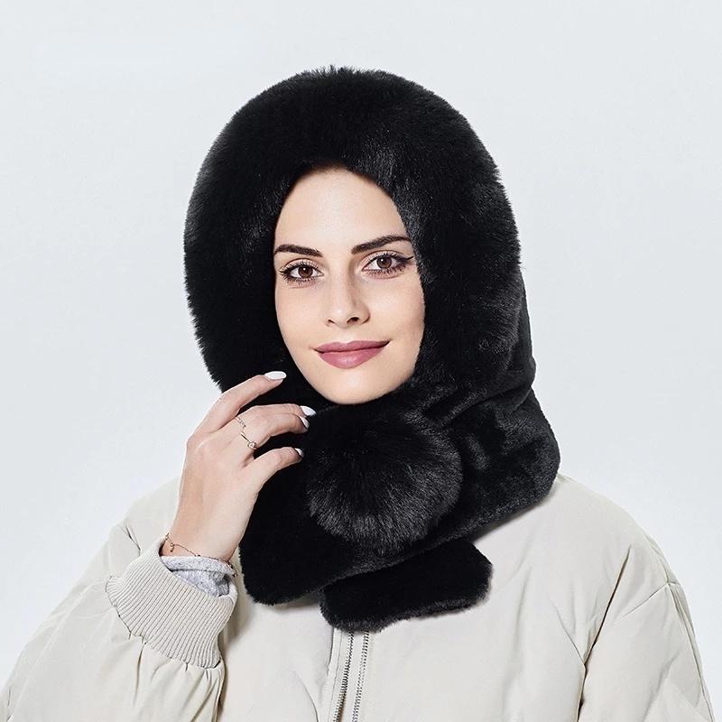 Mink Fur Hat Winter Women Thicken Warm Cap Hooded Girl Outdoor Ski Windproof Russia Soft Ear Protection Fluffy Beanies