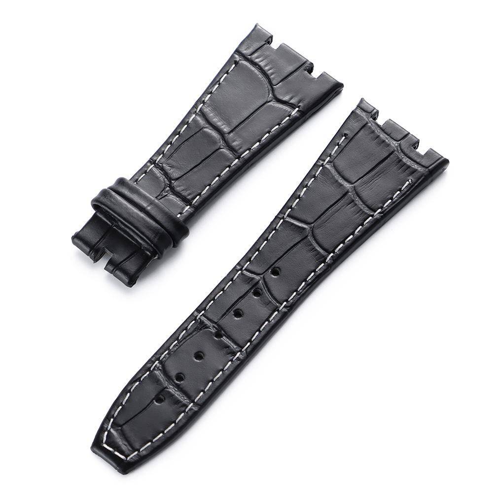 Genuine Leather Watch Strap 27mm for Royal Oak Offshore Slub Pattern Stitching Cowhide WatchBand Butterfly Buckle Business Bands