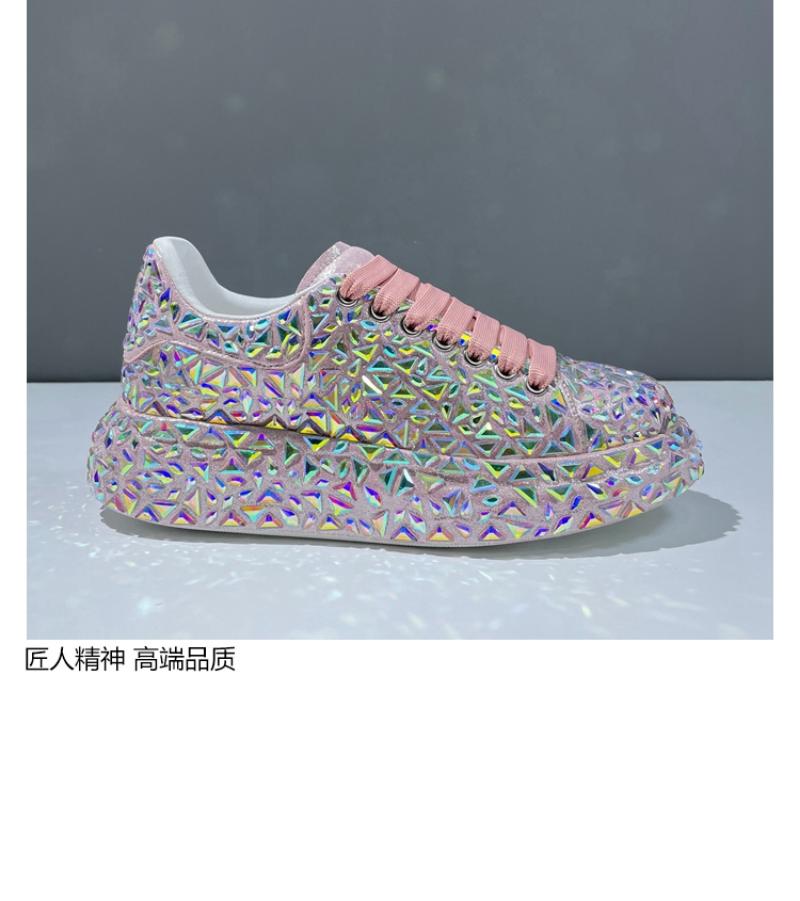 Leather Women Shoes Autumn Spring  New Style Fashion Platform Shoes Ins Platforms Sneakers Tide Shine Bling Rhinestone Shoes