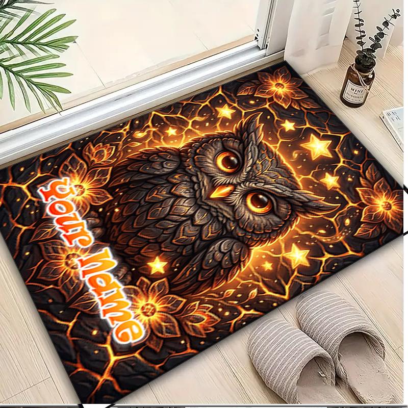 1PC Custom Name Owl Night Theme Floor Mat Ideal for Living Room, Game Rooms, Office, Bedroom,Floor Mat Playful Design