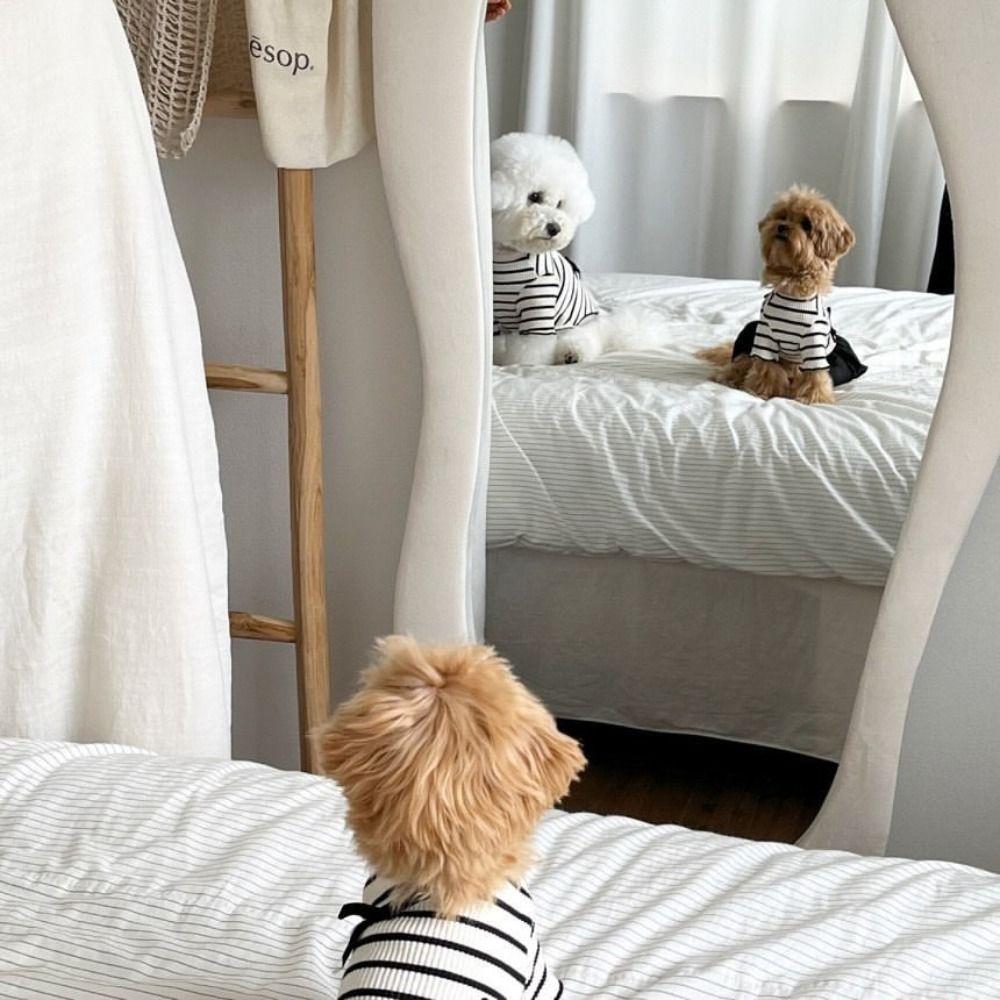 Breathable Pet Striped Short Sleeve Soft Pet Skirt Pet Clothes Pet Princess Dress  Summer